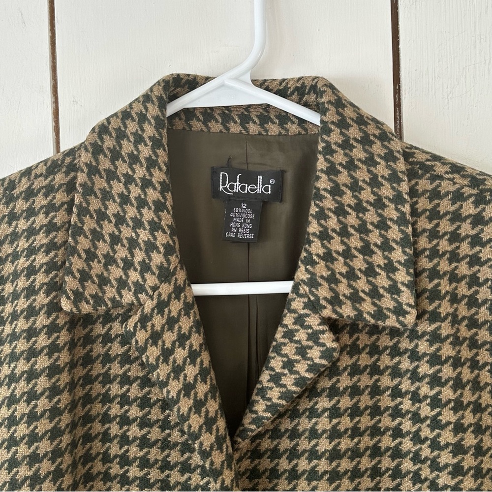 Vintage 90’s Houndstooth Blazer Jacket 12 Forest Green & Tan Academia Poetcore - Picture 4 of 8